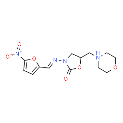 ChemSpider 2D Image | 4-[(3-{(E)-[(5-Nitro-2-furyl)methylene]amino}-2-oxo-1,3-oxazolidin-5-yl)methyl]morpholin-4-ium | C13H17N4O6
