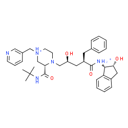 ChemSpider 2D Image | (3S)-4-[(2S,4R)-4-Benzyl-2-hydroxy-5-{[(1S,2R)-2-hydroxy-2,3-dihydro-1H-inden-1-yl]ammonio}-5-oxopentyl]-3-[(2-methyl-2-propanyl)carbamoyl]-1-(3-pyridinylmethyl)piperazin-1-ium | C36H49N5O4