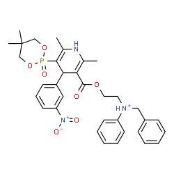 ChemSpider 2D Image | N-Benzyl-N-[2-({[5-(5,5-dimethyl-2-oxido-1,3,2-dioxaphosphinan-2-yl)-2,6-dimethyl-4-(3-nitrophenyl)-1,4-dihydro-3-pyridinyl]carbonyl}oxy)ethyl]anilinium | C34H39N3O7P