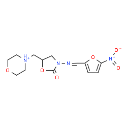 ChemSpider 2D Image | 4-[(3-{[(5-Nitro-2-furyl)methylene]amino}-2-oxo-1,3-oxazolidin-5-yl)methyl]morpholin-4-ium | C13H17N4O6