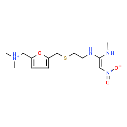 ChemSpider 2D Image | N,N-Dimethyl(5-{[(2-{[(E)-1-(methylamino)-2-nitrovinyl]amino}ethyl)sulfanyl]methyl}-2-furyl)methanaminium | C13H23N4O3S