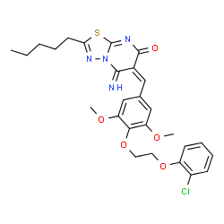 ChemSpider 2D Image | (6E)-6-{4-[2-(2-Chlorophenoxy)ethoxy]-3,5-dimethoxybenzylidene}-5-imino-2-pentyl-5,6-dihydro-7H-[1,3,4]thiadiazolo[3,2-a]pyrimidin-7-one | C27H29ClN4O5S