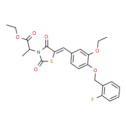 ChemSpider 2D Image | Ethyl 2-[(5Z)-5-{3-ethoxy-4-[(2-fluorobenzyl)oxy]benzylidene}-2,4-dioxo-1,3-thiazolidin-3-yl]propanoate | C24H24FNO6S