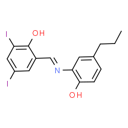 ChemSpider 2D Image | 2-[(E)-[(2-hydroxy-5-propylphenyl)imino]methyl]-4,6-diiodophenol | C16H15I2NO2