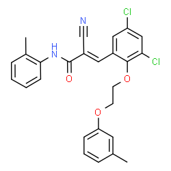 ChemSpider 2D Image | (2E)-2-Cyano-3-{3,5-dichloro-2-[2-(3-methylphenoxy)ethoxy]phenyl}-N-(2-methylphenyl)acrylamide | C26H22Cl2N2O3