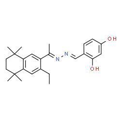 ChemSpider 2D Image | 4-[(E)-{(2E)-[1-(3-Ethyl-5,5,8,8-tetramethyl-5,6,7,8-tetrahydro-2-naphthalenyl)ethylidene]hydrazono}methyl]-1,3-benzenediol | C25H32N2O2