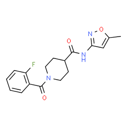 ChemSpider 2D Image | 1-(2-Fluorobenzoyl)-N-(5-methyl-1,2-oxazol-3-yl)-4-piperidinecarboxamide | C17H18FN3O3