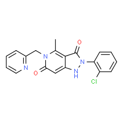 ChemSpider 2D Image | 2-(2-Chlorophenyl)-4-methyl-5-(2-pyridinylmethyl)-1H-pyrazolo[4,3-c]pyridine-3,6(2H,5H)-dione | C19H15ClN4O2