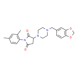 ChemSpider 2D Image | 3-[4-(1,3-Benzodioxol-5-ylmethyl)-1-piperazinyl]-1-(2,4-dimethylphenyl)-2,5-pyrrolidinedione | C24H27N3O4