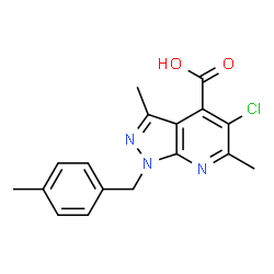 ChemSpider 2D Image | 5-Chloro-3,6-dimethyl-1-(4-methylbenzyl)-1H-pyrazolo[3,4-b]pyridine-4-carboxylic acid | C17H16ClN3O2