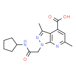 ChemSpider 2D Image | 1-[(cyclopentylcarbamoyl)methyl]-3,6-dimethylpyrazolo[3,4-b]pyridine-4-carboxylic acid | C16H20N4O3