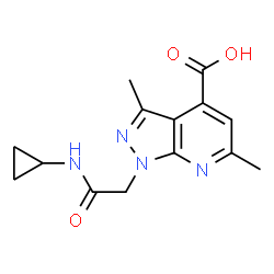 ChemSpider 2D Image | 1-[(cyclopropylcarbamoyl)methyl]-3,6-dimethylpyrazolo[3,4-b]pyridine-4-carboxylic acid | C14H16N4O3