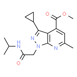 ChemSpider 2D Image | Methyl 3-cyclopropyl-1-(2-(isopropylamino)-2-oxoethyl)-6-methyl-1H-pyrazolo[3,4-b]pyridine-4-carboxylate | C17H22N4O3