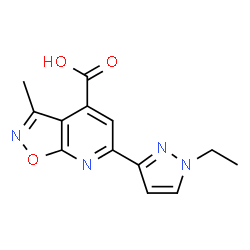 ChemSpider 2D Image | 6-(1-ethylpyrazol-3-yl)-3-methyl-[1,2]oxazolo[5,4-b]pyridine-4-carboxylic acid | C13H12N4O3