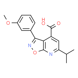 ChemSpider 2D Image | 6-Isopropyl-3-(3-methoxyphenyl)[1,2]oxazolo[5,4-b]pyridine-4-carboxylic acid | C17H16N2O4