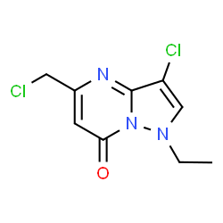 ChemSpider 2D Image | 3-chloro-5-(chloromethyl)-1-ethylpyrazolo[1,5-a]pyrimidin-7-one | C9H9Cl2N3O