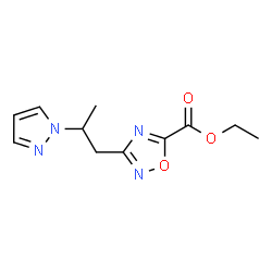 ChemSpider 2D Image | ethyl 3-[2-(pyrazol-1-yl)propyl]-1,2,4-oxadiazole-5-carboxylate | C11H14N4O3