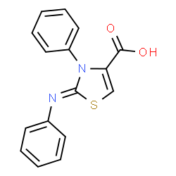 ChemSpider 2D Image | 2,3-Dihydro-3-phenyl-2-(phenylimino)-4-thiazolecarboxylic acid | C16H12N2O2S