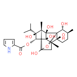ChemSpider 2D Image | (1R,2R,3S,6S,7S,9S,11S,12R,13S,14R)-2,6,9,11,13,14-Hexahydroxy-11-isopropyl-3,7,10-trimethyl-15-oxapentacyclo[7.5.1.0~1,6~.0~7,13~.0~10,14~]pentadec-12-yl 1H-pyrrole-2-carboxylate | C25H35NO9