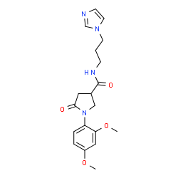 ChemSpider 2D Image | 1-(2,4-Dimethoxyphenyl)-N-[3-(1H-imidazol-1-yl)propyl]-5-oxo-3-pyrrolidinecarboxamide | C19H24N4O4