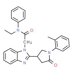 ChemSpider 2D Image | N-Ethyl-2-{2-[1-(2-methylphenyl)-5-oxo-3-pyrrolidinyl]-1H-benzimidazol-1-yl}-N-phenylacetamide | C28H28N4O2