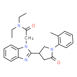ChemSpider 2D Image | N,N-Diethyl-2-{2-[1-(2-methylphenyl)-5-oxo-3-pyrrolidinyl]-1H-benzimidazol-1-yl}acetamide | C24H28N4O2