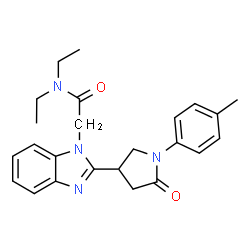 ChemSpider 2D Image | N,N-Diethyl-2-{2-[1-(4-methylphenyl)-5-oxo-3-pyrrolidinyl]-1H-benzimidazol-1-yl}acetamide | C24H28N4O2