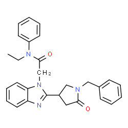ChemSpider 2D Image | 2-[2-(1-Benzyl-5-oxo-3-pyrrolidinyl)-1H-benzimidazol-1-yl]-N-ethyl-N-phenylacetamide | C28H28N4O2