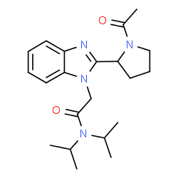 ChemSpider 2D Image | 2-[2-(1-Acetyl-2-pyrrolidinyl)-1H-benzimidazol-1-yl]-N,N-diisopropylacetamide | C21H30N4O2