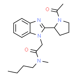 ChemSpider 2D Image | 2-[2-(1-Acetyl-2-pyrrolidinyl)-1H-benzimidazol-1-yl]-N-butyl-N-methylacetamide | C20H28N4O2
