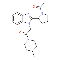 ChemSpider 2D Image | 2-[2-(1-Acetyl-2-pyrrolidinyl)-1H-benzimidazol-1-yl]-1-(4-methyl-1-piperidinyl)ethanone | C21H28N4O2