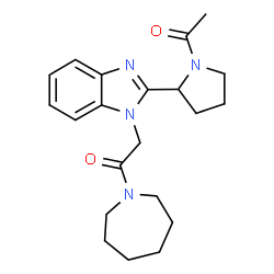 ChemSpider 2D Image | 2-[2-(1-Acetyl-2-pyrrolidinyl)-1H-benzimidazol-1-yl]-1-(1-azepanyl)ethanone | C21H28N4O2