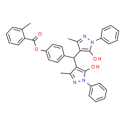 ChemSpider 2D Image | 4-[Bis(5-hydroxy-3-methyl-1-phenyl-1H-pyrazol-4-yl)methyl]phenyl 2-methylbenzoate | C35H30N4O4