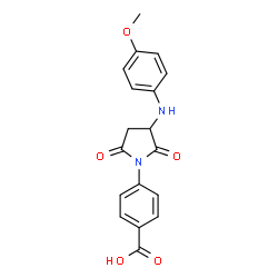 ChemSpider 2D Image | 4-{3-[(4-Methoxyphenyl)amino]-2,5-dioxo-1-pyrrolidinyl}benzoic acid | C18H16N2O5
