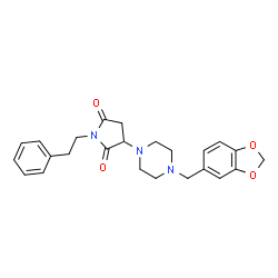 ChemSpider 2D Image | 3-[4-(1,3-Benzodioxol-5-ylmethyl)-1-piperazinyl]-1-(2-phenylethyl)-2,5-pyrrolidinedione | C24H27N3O4