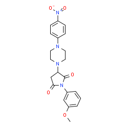 ChemSpider 2D Image | 1-(3-Methoxyphenyl)-3-[4-(4-nitrophenyl)-1-piperazinyl]-2,5-pyrrolidinedione | C21H22N4O5