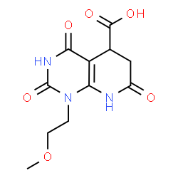 ChemSpider 2D Image | 1-(2-Methoxyethyl)-2,4,7-trioxo-1,2,3,4,5,6,7,8-octahydropyrido[2,3-d]pyrimidine-5-carboxylic acid | C11H13N3O6