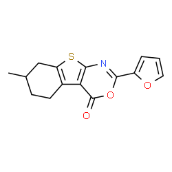 ChemSpider 2D Image | 2-(2-Furyl)-7-methyl-5,6,7,8-tetrahydro-4H-[1]benzothieno[2,3-d][1,3]oxazin-4-one | C15H13NO3S