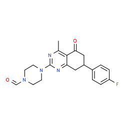 ChemSpider 2D Image | 4-[7-(4-Fluorophenyl)-4-methyl-5-oxo-5,6,7,8-tetrahydro-2-quinazolinyl]-1-piperazinecarbaldehyde | C20H21FN4O2