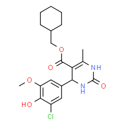 ChemSpider 2D Image | Cyclohexylmethyl 4-(3-chloro-4-hydroxy-5-methoxyphenyl)-6-methyl-2-oxo-1,2,3,4-tetrahydro-5-pyrimidinecarboxylate | C20H25ClN2O5