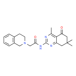 ChemSpider 2D Image | 2-(3,4-Dihydro-2(1H)-isoquinolinyl)-N-(4,7,7-trimethyl-5-oxo-5,6,7,8-tetrahydro-2-quinazolinyl)acetamide | C22H26N4O2