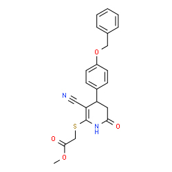ChemSpider 2D Image | Methyl ({4-[4-(benzyloxy)phenyl]-3-cyano-6-oxo-1,4,5,6-tetrahydro-2-pyridinyl}sulfanyl)acetate | C22H20N2O4S
