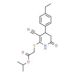 ChemSpider 2D Image | Isopropyl {[3-cyano-4-(4-ethylphenyl)-6-hydroxy-4,5-dihydropyridin-2-yl]sulfanyl}acetate | C19H22N2O3S