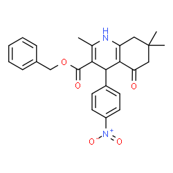 ChemSpider 2D Image | Benzyl 2,7,7-trimethyl-4-(4-nitrophenyl)-5-oxo-1,4,5,6,7,8-hexahydro-3-quinolinecarboxylate | C26H26N2O5