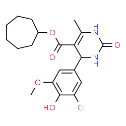 ChemSpider 2D Image | Cycloheptyl 4-(3-chloro-4-hydroxy-5-methoxyphenyl)-6-methyl-2-oxo-1,2,3,4-tetrahydro-5-pyrimidinecarboxylate | C20H25ClN2O5