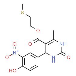 ChemSpider 2D Image | 2-(Methylsulfanyl)ethyl 4-(4-hydroxy-3-nitrophenyl)-6-methyl-2-oxo-1,2,3,4-tetrahydro-5-pyrimidinecarboxylate | C15H17N3O6S