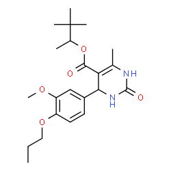 ChemSpider 2D Image | 3,3-Dimethyl-2-butanyl 4-(3-methoxy-4-propoxyphenyl)-6-methyl-2-oxo-1,2,3,4-tetrahydro-5-pyrimidinecarboxylate | C22H32N2O5