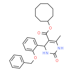 ChemSpider 2D Image | Cyclooctyl 4-[2-(benzyloxy)phenyl]-6-methyl-2-oxo-1,2,3,4-tetrahydro-5-pyrimidinecarboxylate | C27H32N2O4