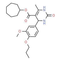 ChemSpider 2D Image | Cycloheptyl 4-(3-methoxy-4-propoxyphenyl)-6-methyl-2-oxo-1,2,3,4-tetrahydro-5-pyrimidinecarboxylate | C23H32N2O5
