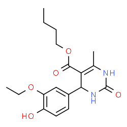 ChemSpider 2D Image | Butyl 4-(3-ethoxy-4-hydroxyphenyl)-6-methyl-2-oxo-1,2,3,4-tetrahydro-5-pyrimidinecarboxylate | C18H24N2O5